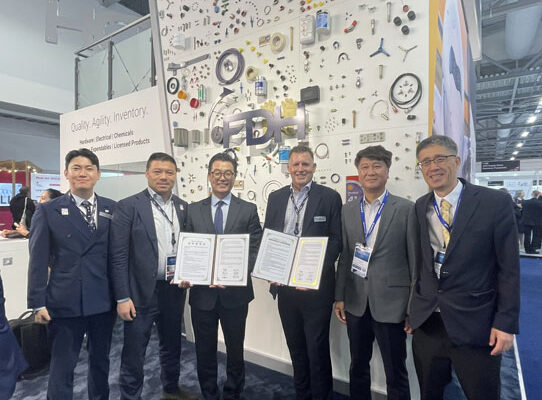 Executives from FDH Aero and Sacheon city celebrate the agreement at Farnborough International Airshow 2024