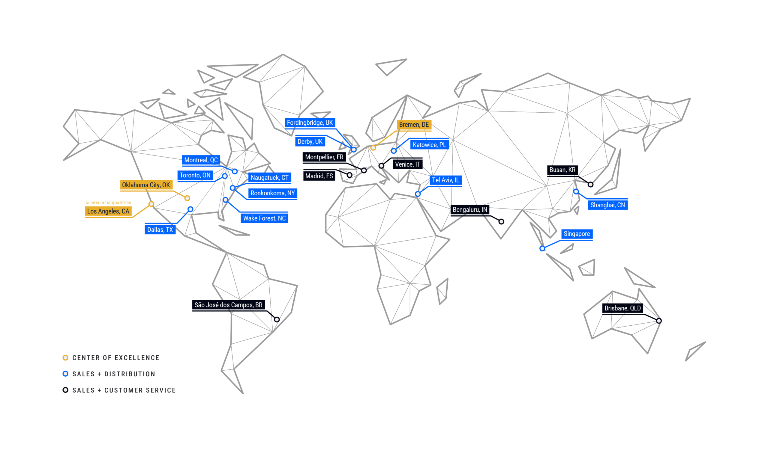 FDH Aero has locations globally. This map shows our warehouses, sales offices and Centers of Excellence.