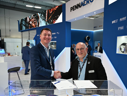 Ryan Kinslow, Penn Aero and Bob Loycana, FDH Aero signing agreement.